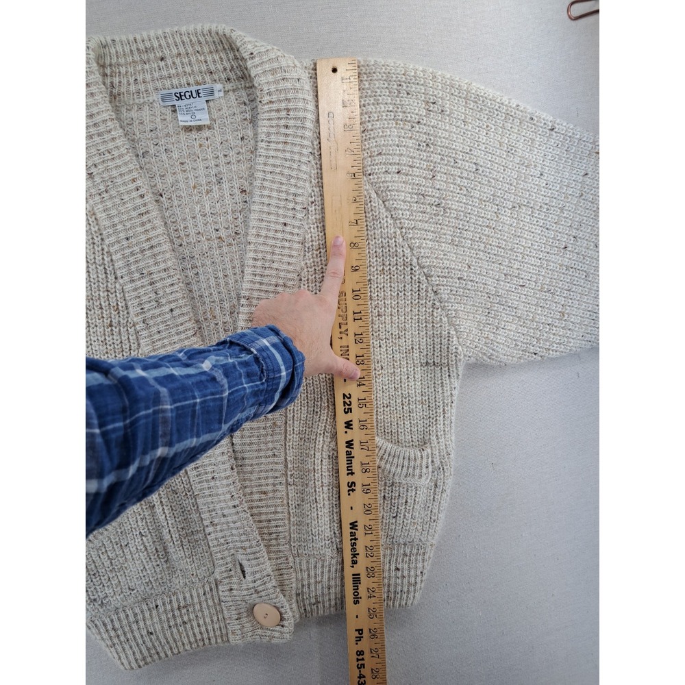 Vtg Mohair Blend Cardigan Sweater Womens Large Natural Fuzzy Chunky Knit Baggy - Picture 6 of 10